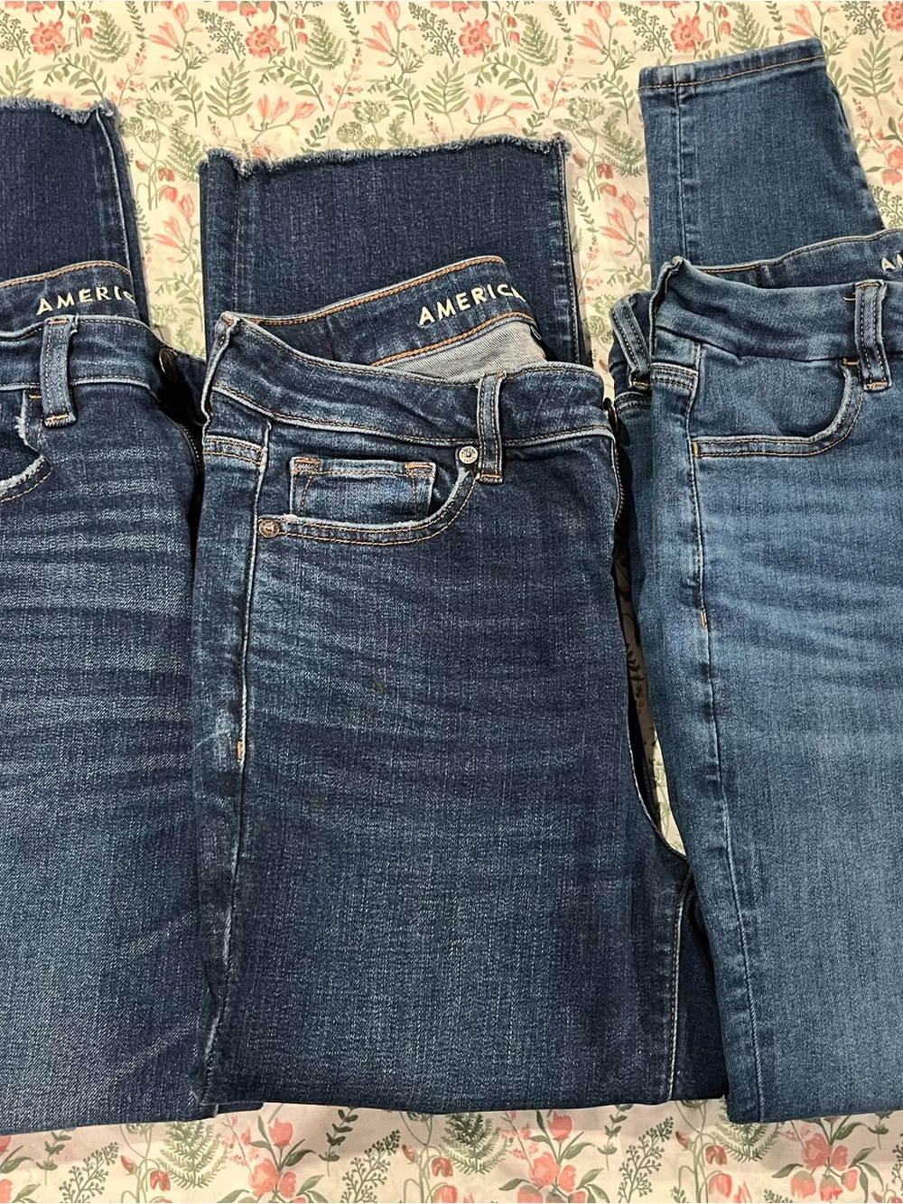 American Eagle Outfitters Women’s Blue Skinny Jeans Trio - Dark & Medium Washes